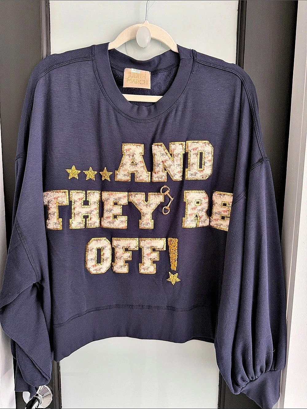 Judith March And They're Off Navy Pullover Derby Sweatshirt XL